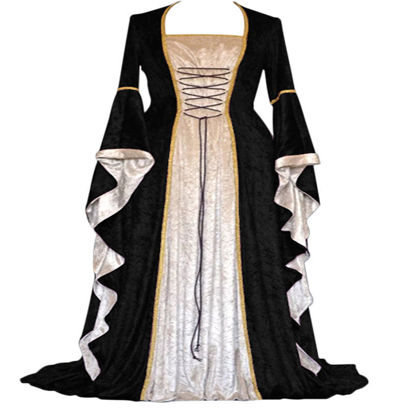 Historical Velvet Long Bell Sleeve Medieval Court Long Dress Floor-Length Gown