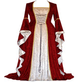 Historical Velvet Long Bell Sleeve Medieval Court Long Dress Floor-Length Gown