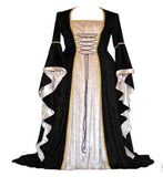 Historical Velvet Long Bell Sleeve Medieval Court Long Dress Floor-Length Gown