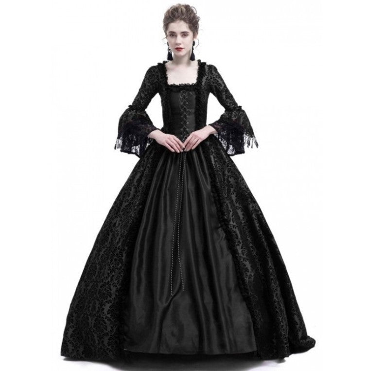 Historical Lace Stitching Medieval Dress Long Bell Sleeves Palace Retro Style Victorian European