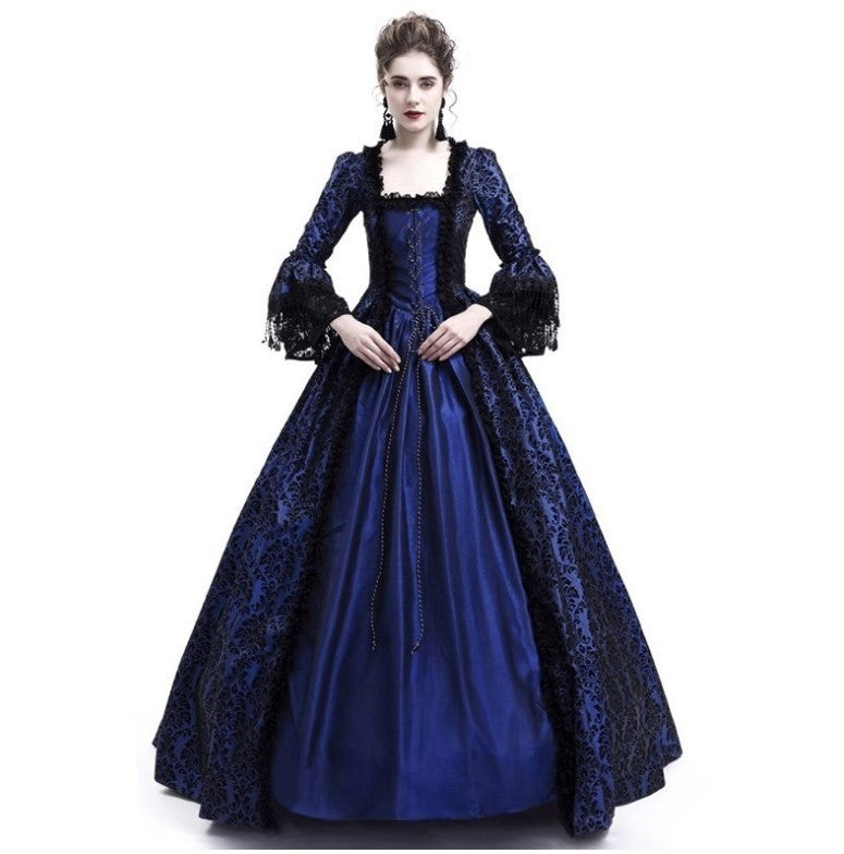 Historical Lace Stitching Medieval Dress Long Bell Sleeves Palace Retro Style Victorian European