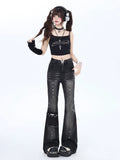 Crazygirl Punk Goth Kawaii Dream God Pants Retro High-Waist Slim Denim Pants for Women