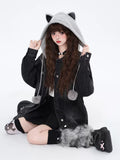 crazygirl [pragmatism] original cat ears sweet cool hooded fake two denim jacket top autumn girl