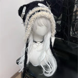 Japanese Subculture Bear Hat, Cute Cross Star Beanie with Zipper Toe