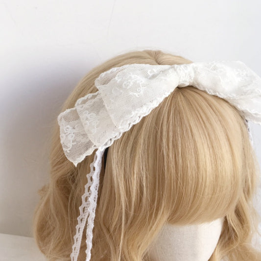 Handmade Girl Big Lace Bow Bell Headband Lolita Shrine Maiden Mori Headband Hairpin