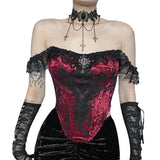 Goth Victorian Historical Lace Top Women's Corset Splicing Suspender