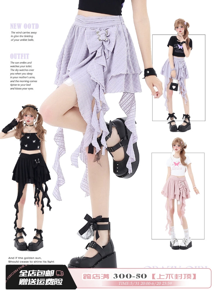 Crazygirl Kawaii Ballet Style Drape Bow Irregular Skirt