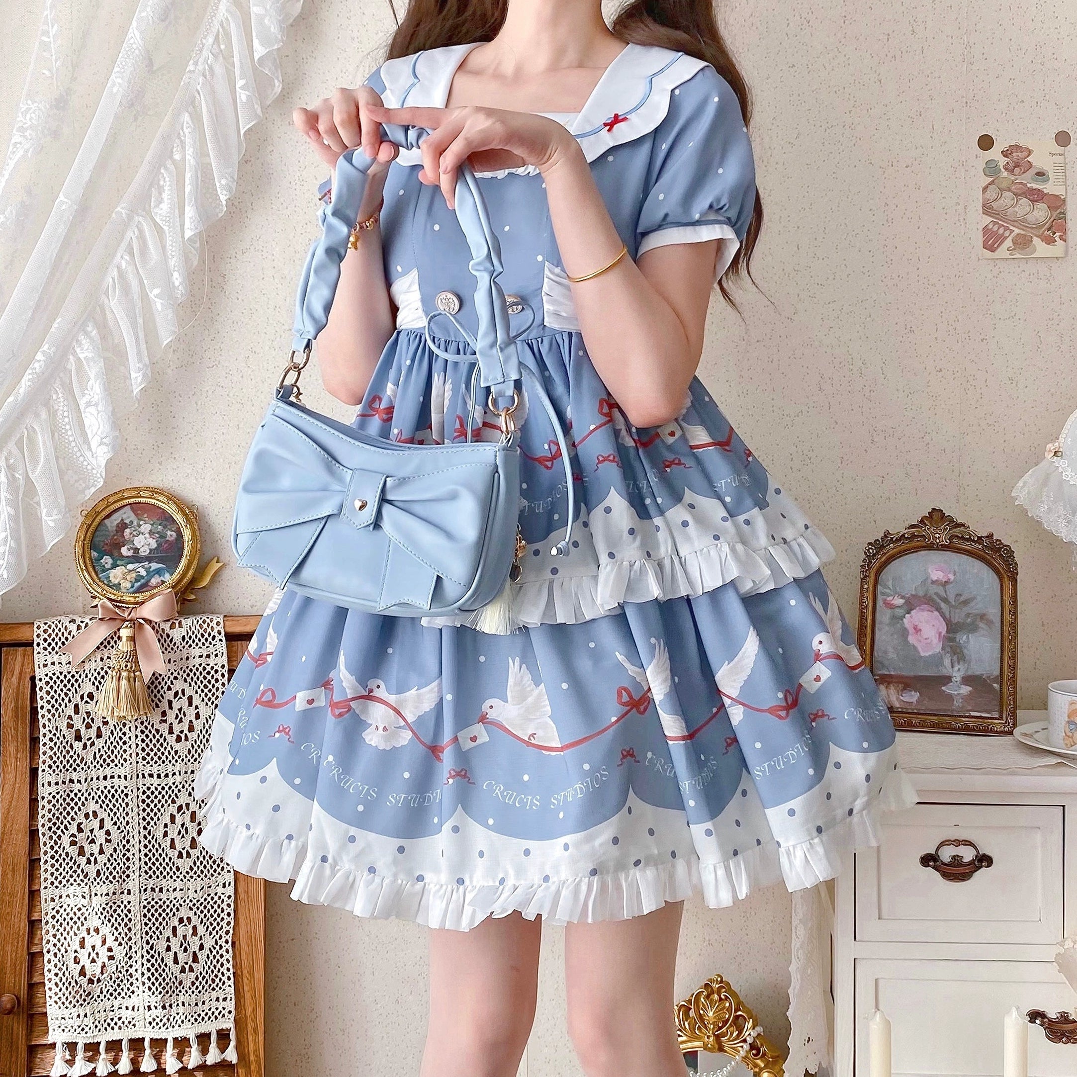 Seraphim Kawaii Small Sweet Lolita Bow Bag Japanese Shoulder & Diagonal Armpit Ita Bag