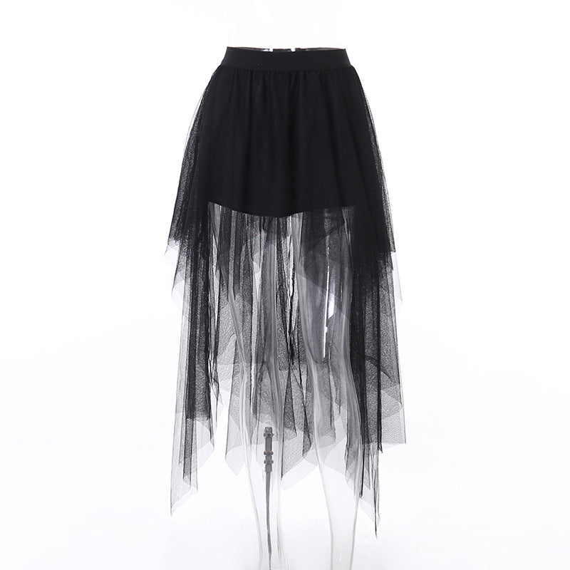 Goth High-Waisted Mesh Irregular Skirt