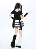 Crazygirl Kawaii Slim Zipper Rabbit Ears Hooded Jacket Short Sleeve Top