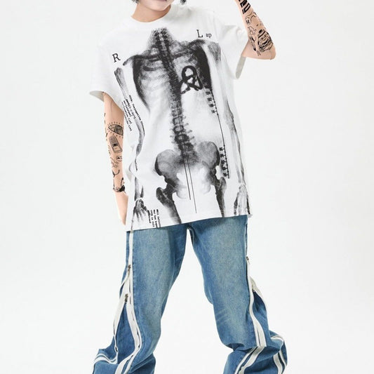 X-Ray Bone Print Punk Rock Short Sleeve T-shirt