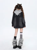 crazygirl [pragmatism] original cat ears sweet cool hooded fake two denim jacket top autumn girl