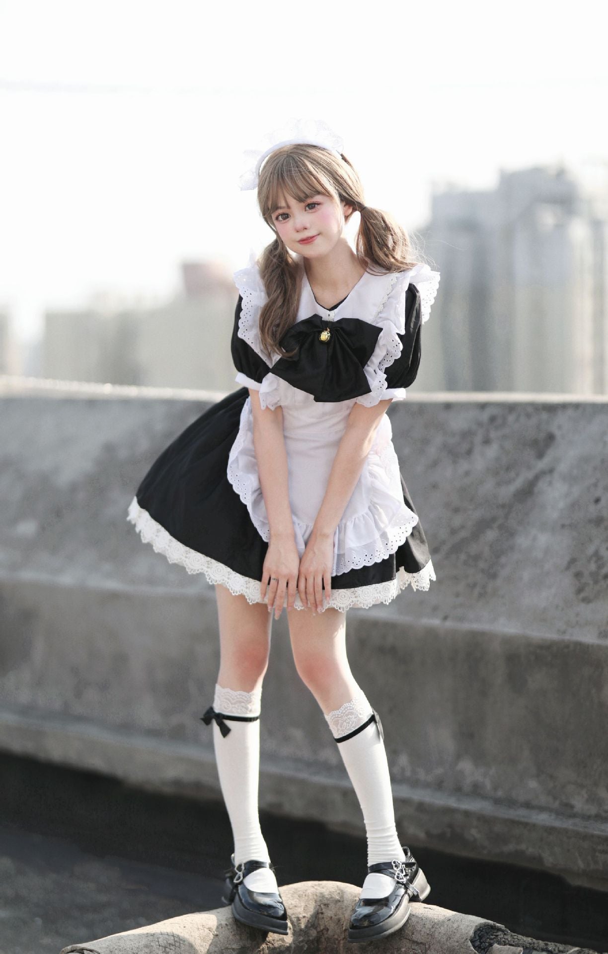 Japanese Cute Lolita Bunny Girl Cosplay Costume - Black and White Maid Dress