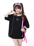 Crazygirl Kawaii Code Bow Tie Loose T-Shirt