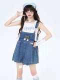 Crazygirl Kawaii Loose Young Girls Denim Overall