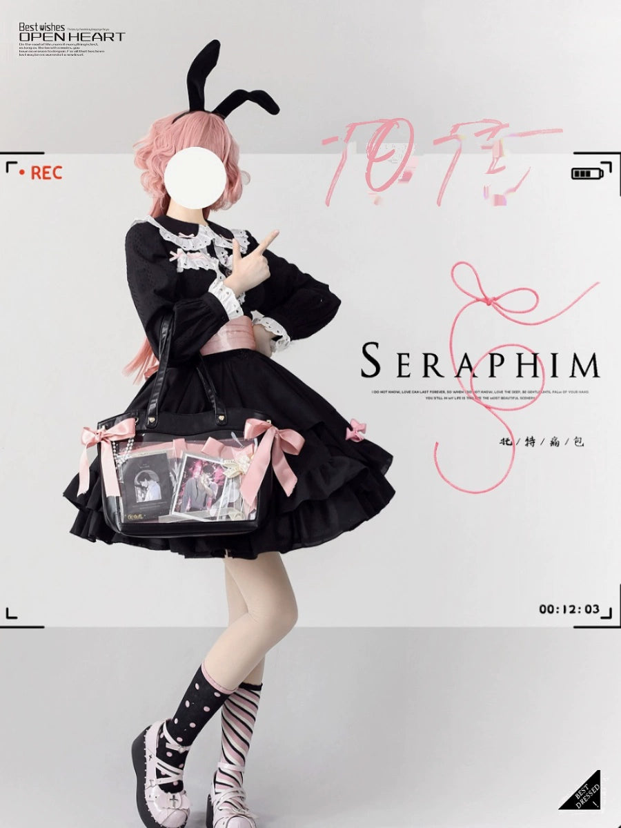 Seraphim Kawaii Lolita Mousse Tote Large Capacity Ribbon Ita Shoulder Bag