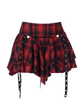 Dark Punk Red Y2K Pleated Short Skirt