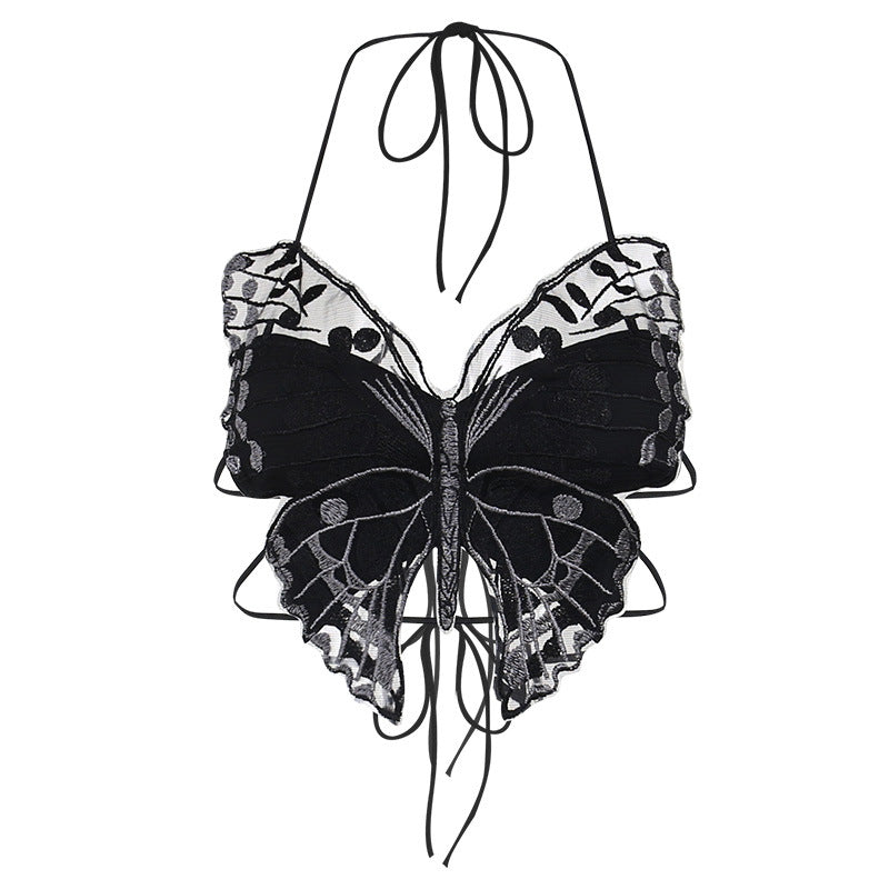 One Size Dark Butterfly Lace Suspender Top