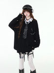 crazygirl [new student registration] college style fake two soft and lazy knitted tops sweater autumn and winter girl