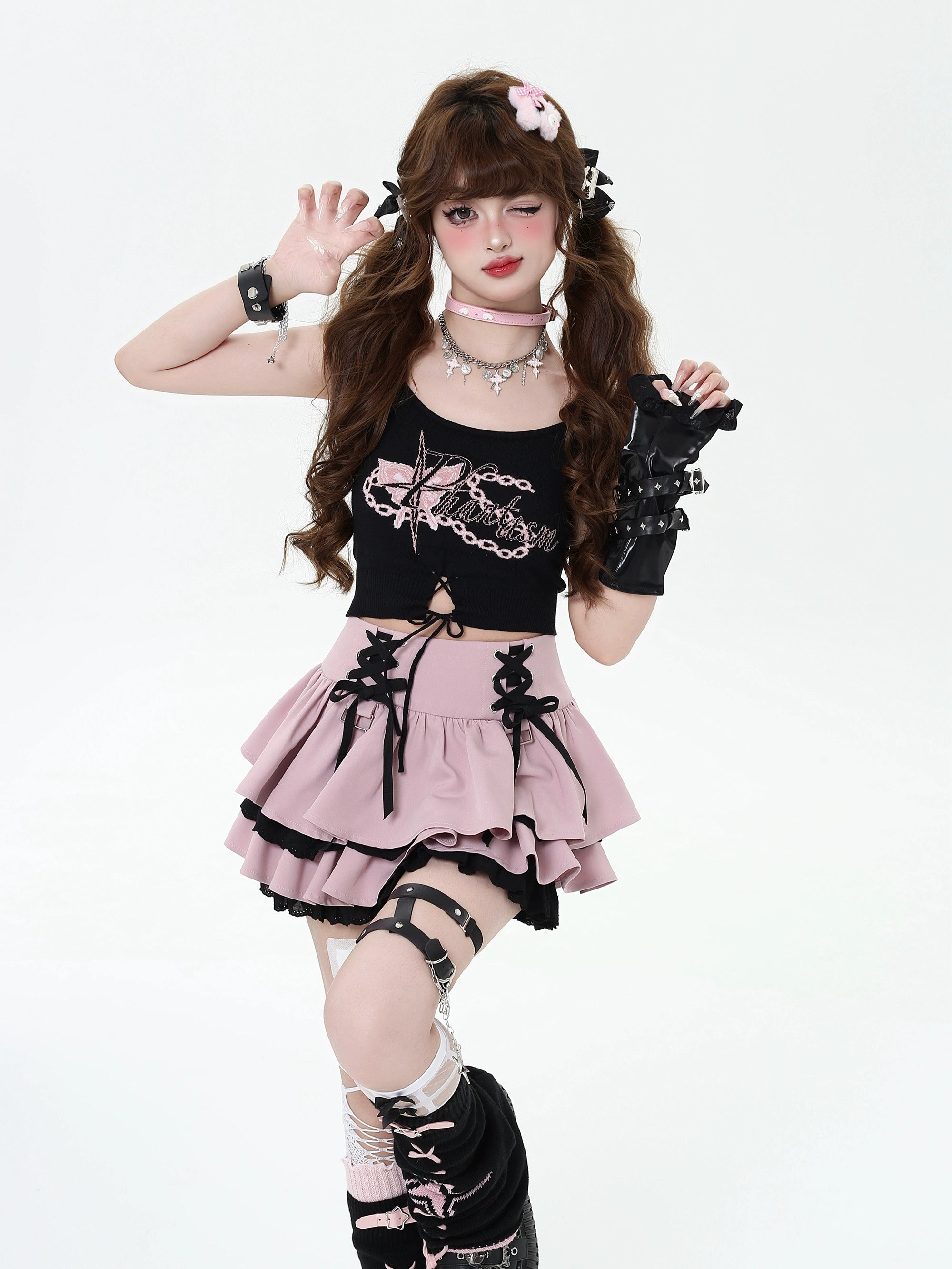 crazygirl [rebellious period] original y2k sweet cool yabi girl lace tutu cake skirt