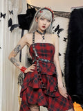 Hot Gothic Red and Black Plaid Punk Skirt - Rock Goth Dress