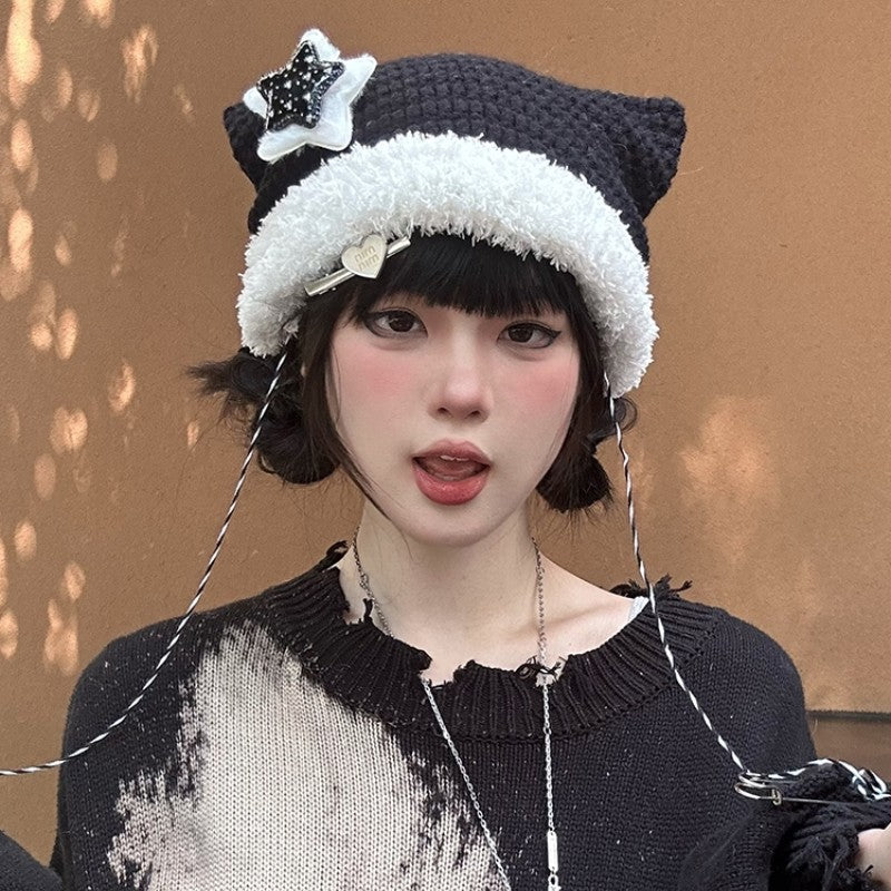 Y2K Yabi Style Cat Ear Knit Beanie