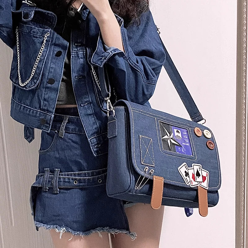 DRDR Original Design Casual Shoulder Crossbody Bag - Large Capacity Denim Bag