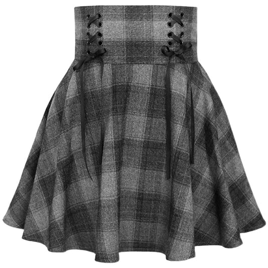 Black Plaid High Waist Swing Skirt