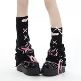 Goth Kawaii Over Knee Socks Bow Tie Warmer