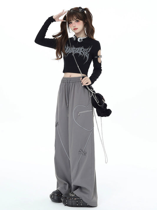 Crazygirl Punk Kawaii Wide Leg Casual Cargo Pants