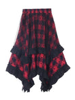 Christmas American red plaid skirt women's design sense niche sweet cool irregular spliced gauze A-line skirt