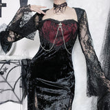 Historical Gothic Lace Stitched Cross Dress Dark Style Sexy Slim Hip Slit Long Dress