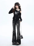 crazygirl Punk Kawaii Irregular Long-Sleeved Waist-Trim Top T-shirt