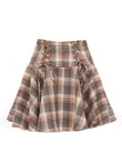 Spot American College Style High Waist A-Line Pleated Skirt bella Girly Check Strappy Design Short Skirt A-Line Skirt Women