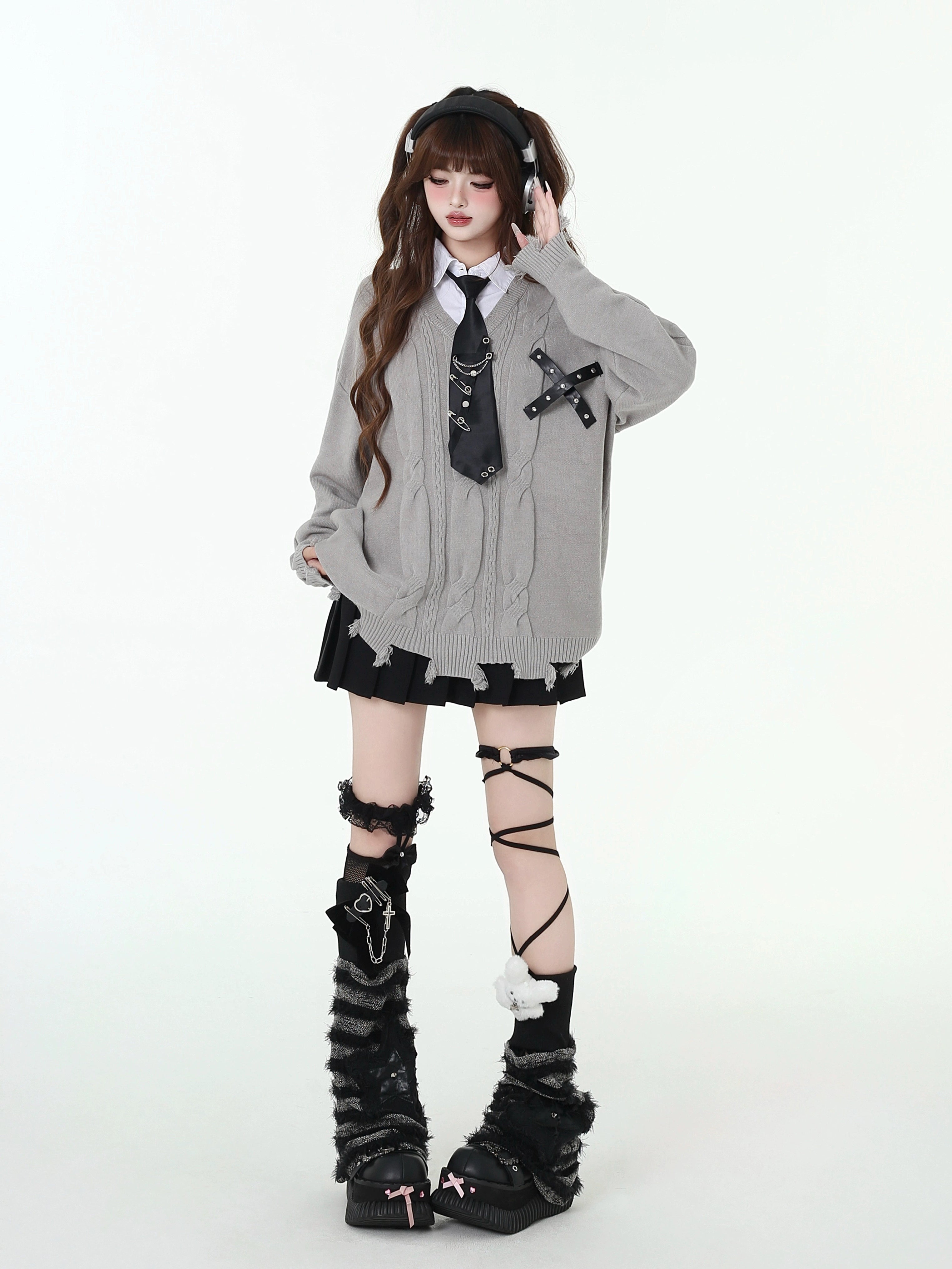 crazygirl [new student registration] college style fake two soft and lazy knitted tops sweater autumn and winter girl