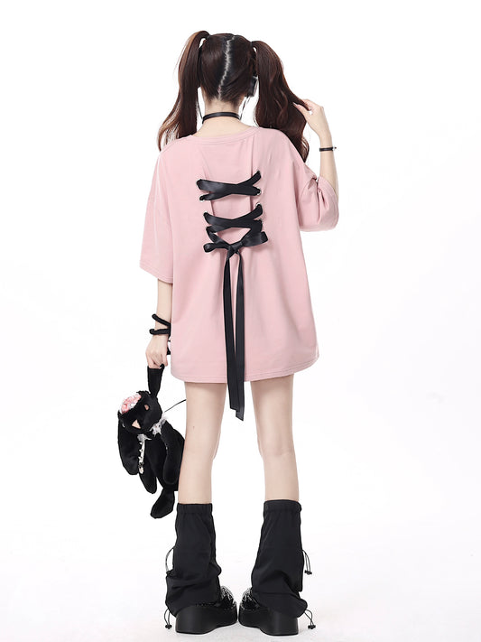 Crazygirl Kawaii Code Bow Tie Loose T-Shirt