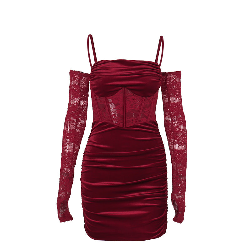 Hot Gothic Red Slip Dress with Sleeves