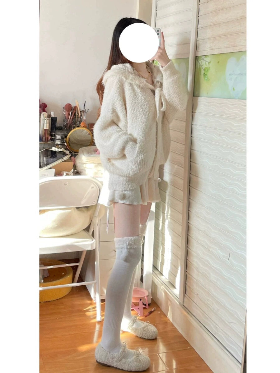 Knitted Ruffle Skirt & Hoodie Set