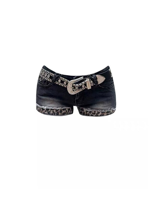 Vintage Leopard Panel Low-Rise Hot Pants