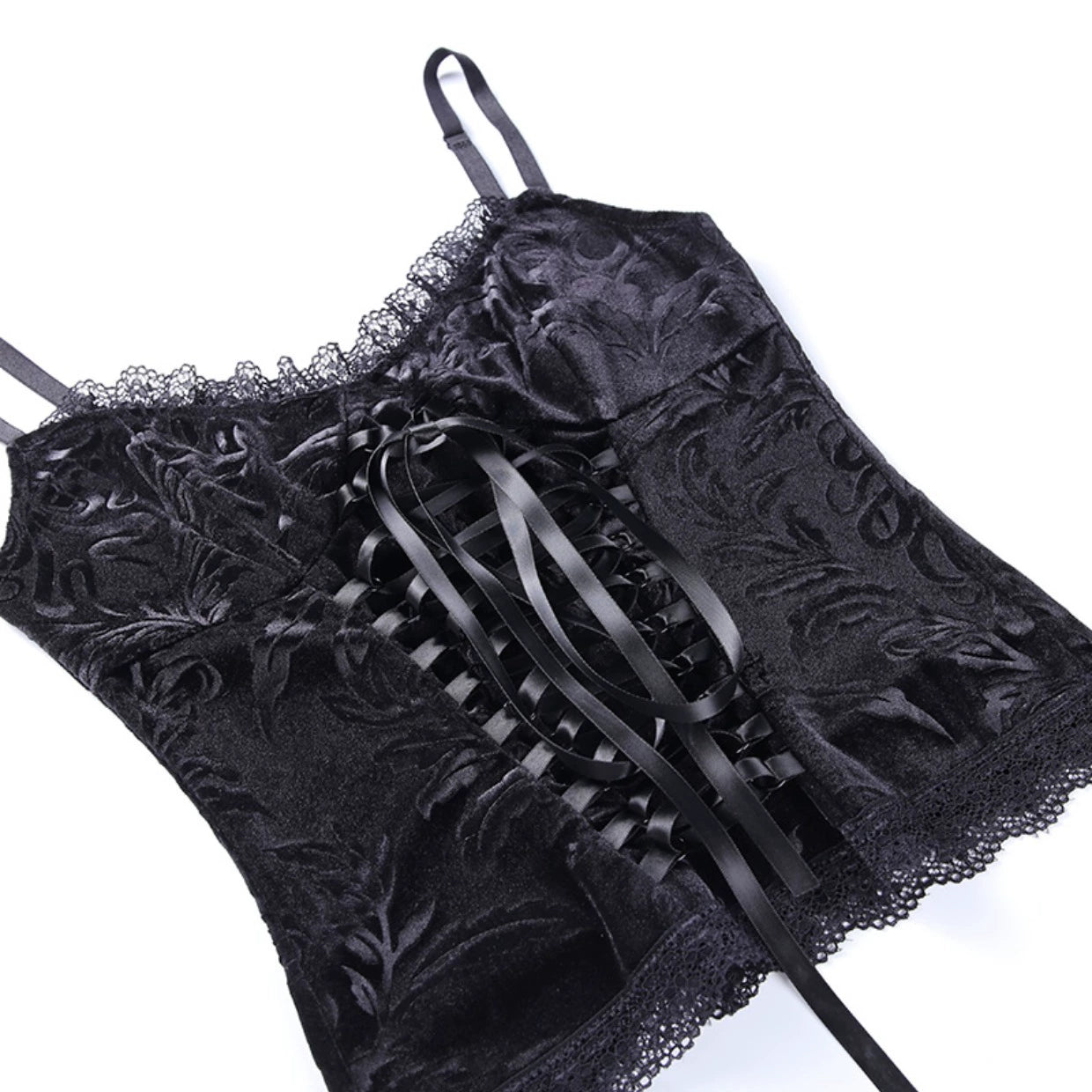 Gothic Dark Black Lace Camisole Corset V-neck Top