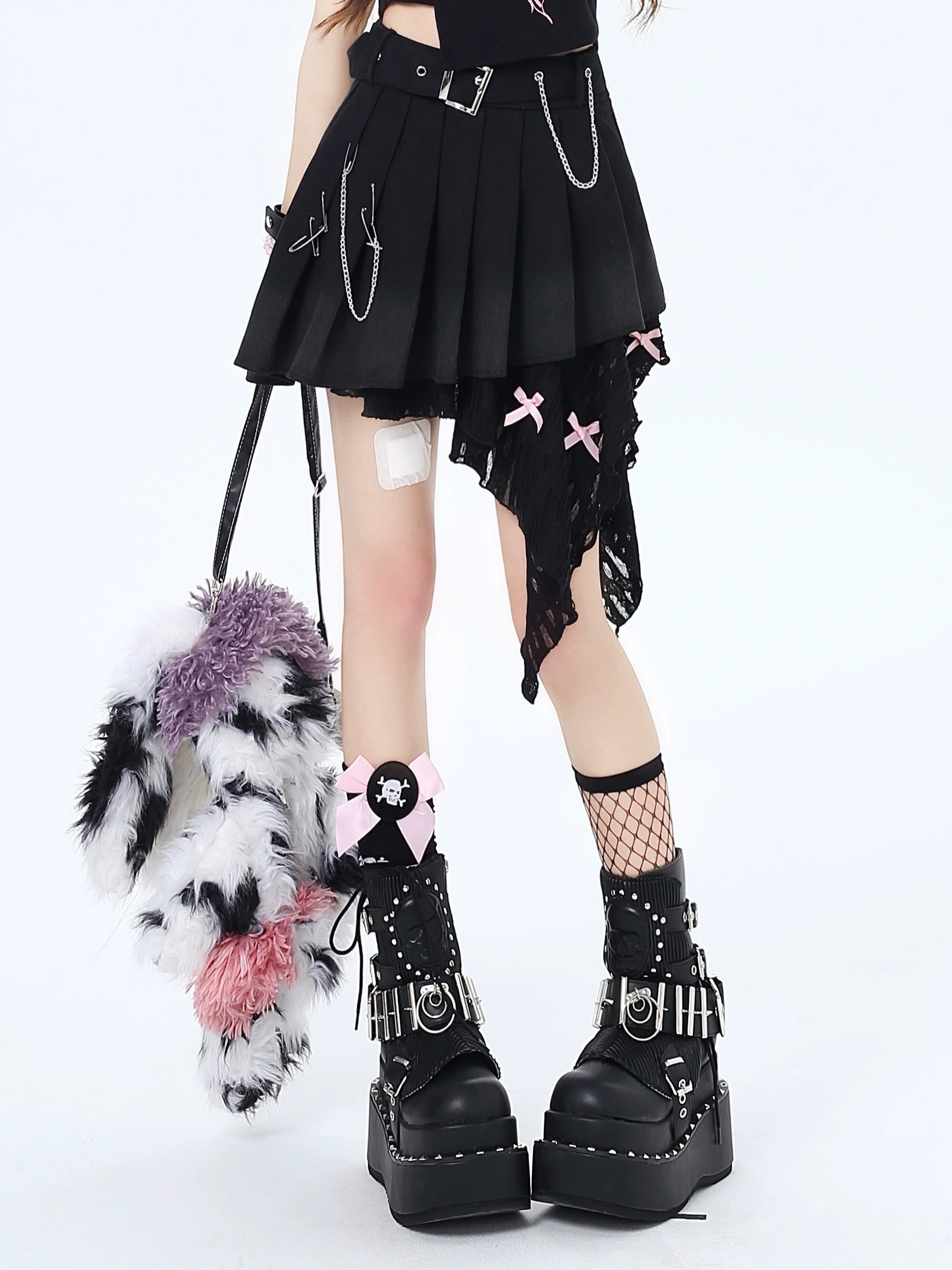 Crazygirl Gothic Irregular Spliced Hot Girl Pleated Short Skirt