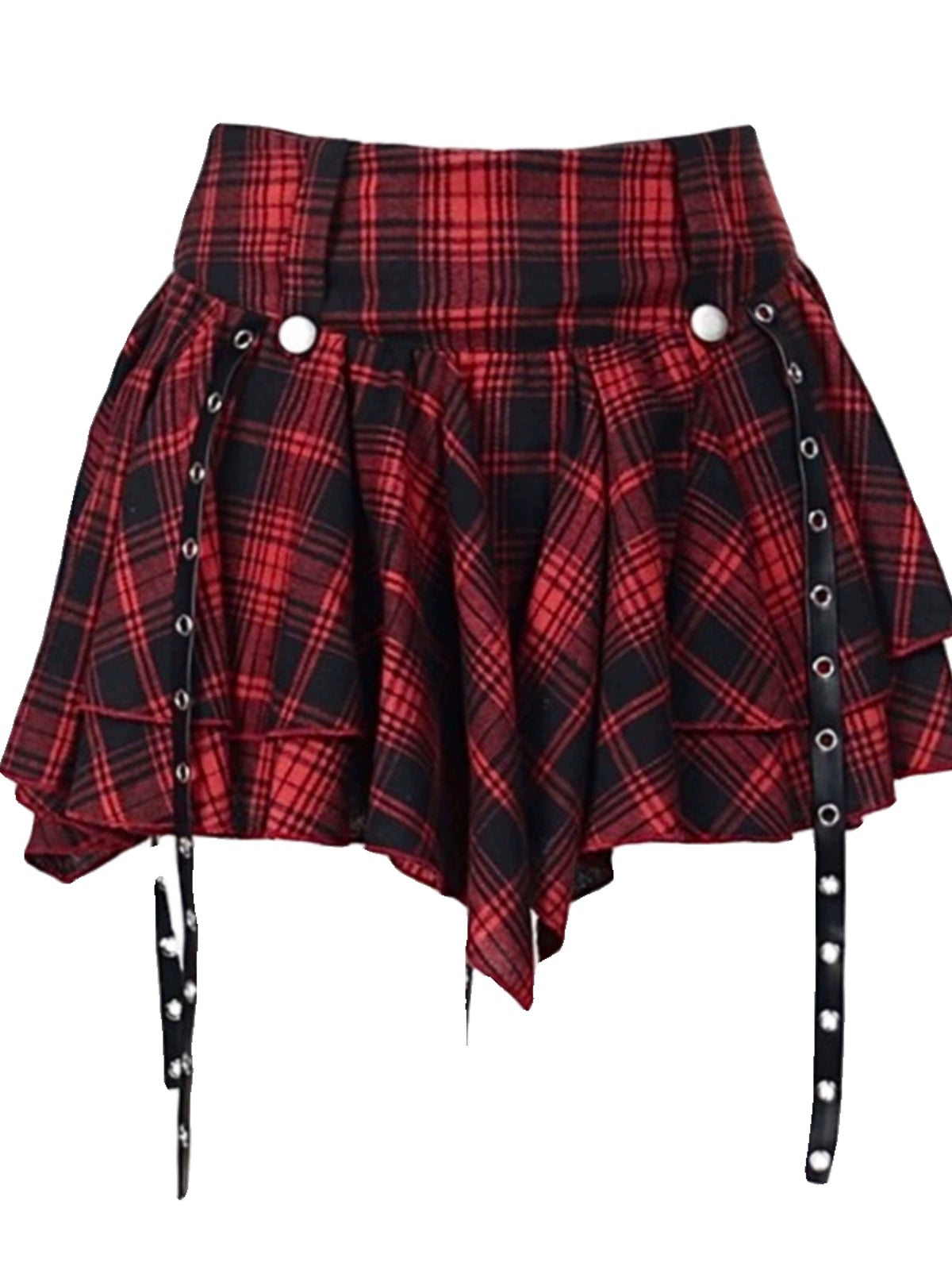 Dark Punk Red Y2K Pleated Short Skirt