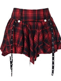 Dark Punk Red Y2K Pleated Short Skirt