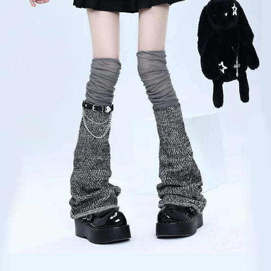 Y2K Chain Buckle Over-The-Knee Stacked Socks