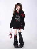 crazygirl [pure love loop 2.0] black and red New Year subculture original V-neck cut-and-sew loose sweater winter