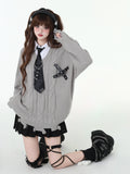 crazygirl [new student registration] college style fake two soft and lazy knitted tops sweater autumn and winter girl