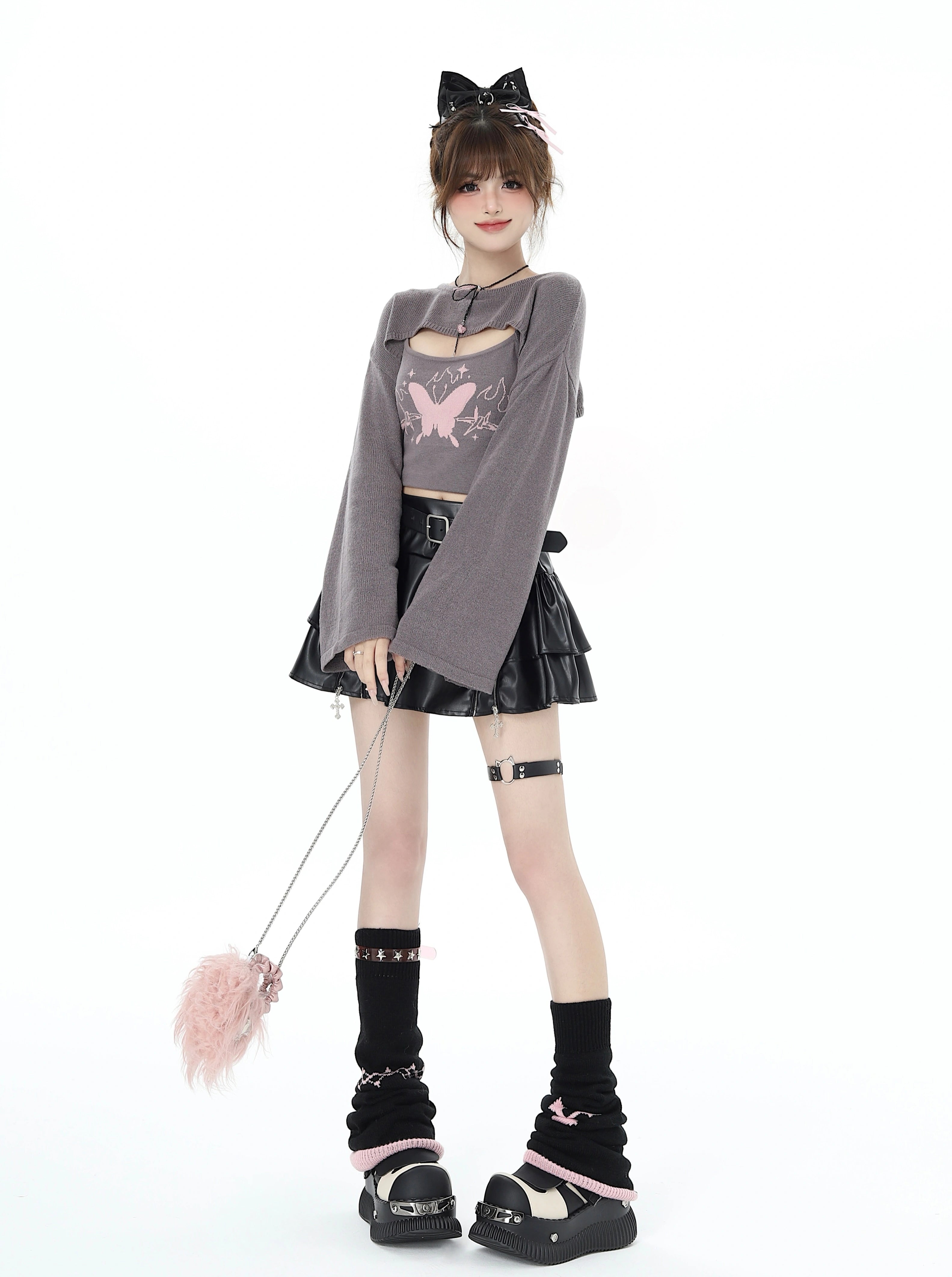 CrazyGirl Kawaii Pure Lust Two-Piece Knitted Top Long Sleeves