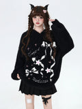 crazygirl's original sweet girl, soft and glutinous bow, lazy style, casual and versatile, hooded sweater, top, autumn and winter women