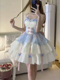 Covenant Kawaii Lolita Fairy Apricot Blue Halterneck Princess Puffy Dress