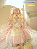 Full Spot Lolita Dress - Pink Rabbit Embroidered Short Sleeve